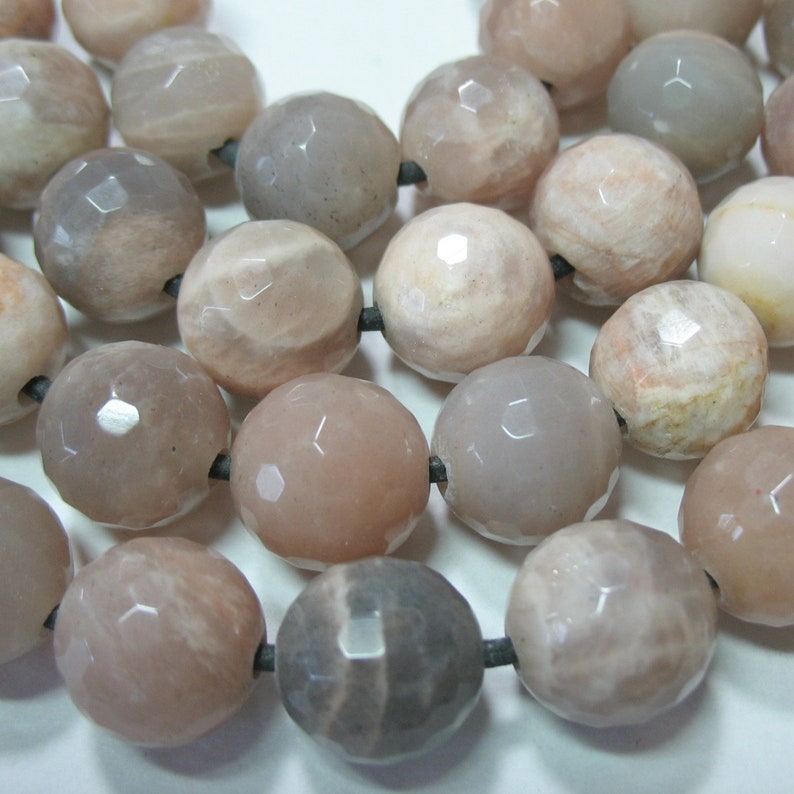 Large 2mm Hole Gray /& Peach Moonstone 14mm Faceted Round Beads 7 Strand