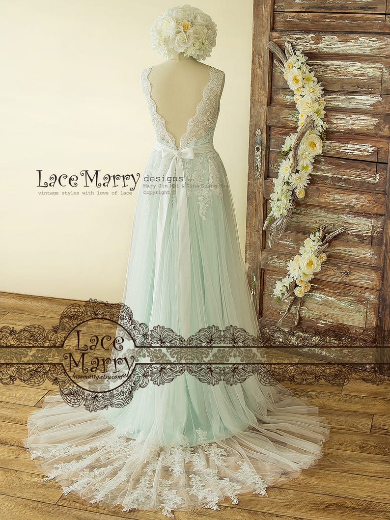 Romantic Mint Wedding Dress from Ivory Lace Airy Wedding