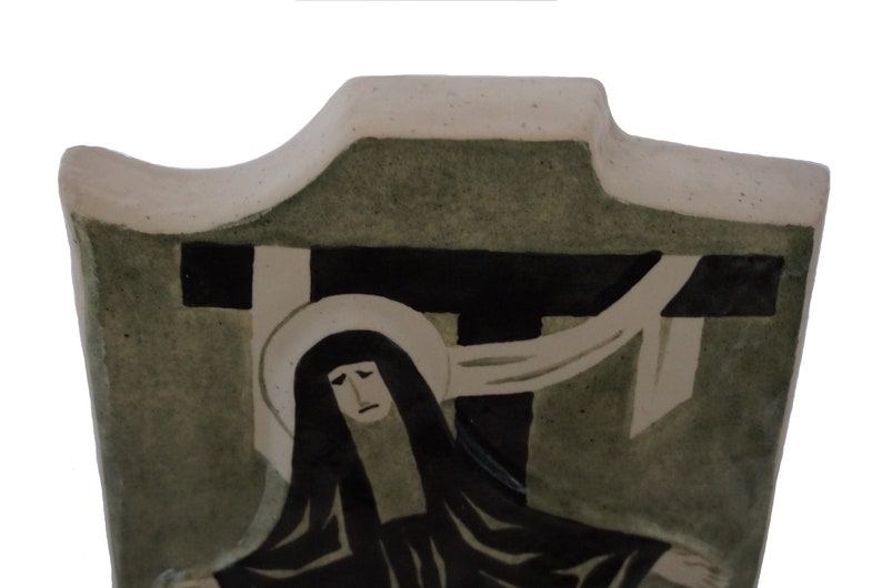La Pieta Mid Century Pottery Tile Wall Hanging with Mary and image 2
