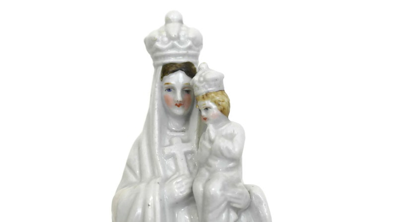 Porcelain Madonna and Child Statuette French Antique Virgin image 1