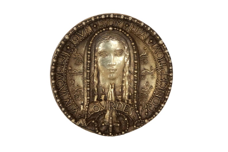 Virgin Mary Bronze Medal with Saint Bernadette by Albert De image 0