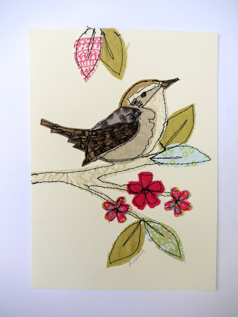 Jenny Wren Stitched Original Art Bird Etsy