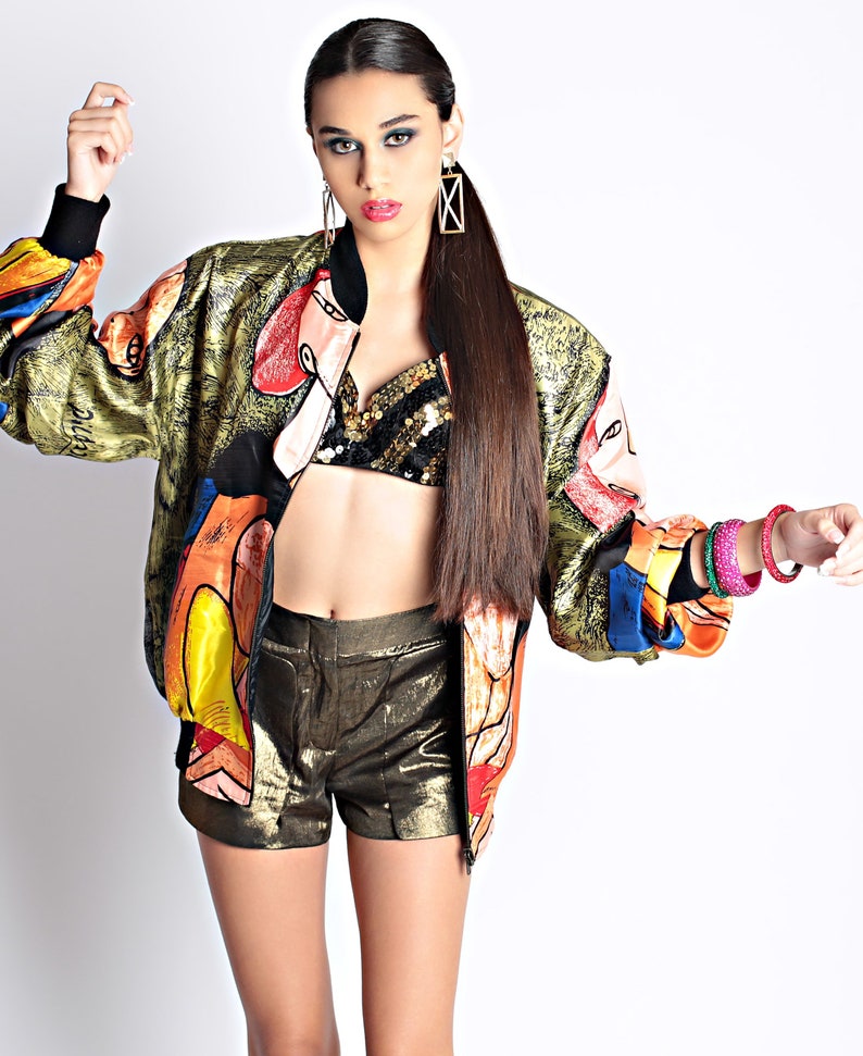 Vintage Picasso Reversible Parachute Bomber Jacket
