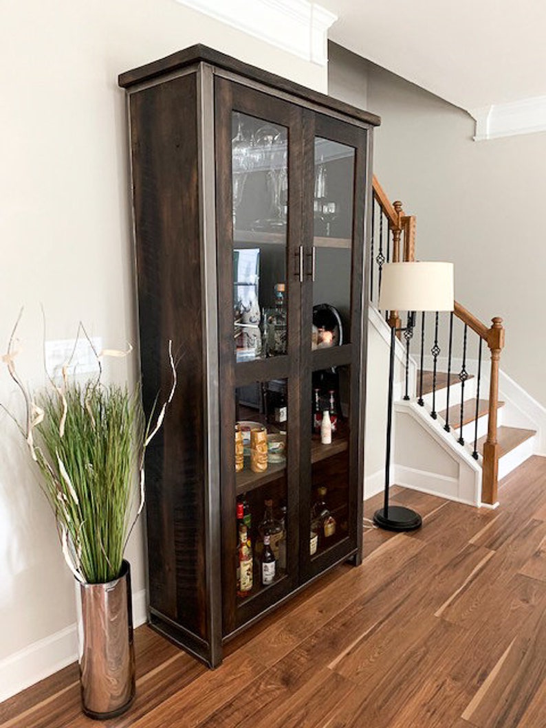 Large Glass / Reclaimed Wood DoubleDoor Tall Bar Etsy