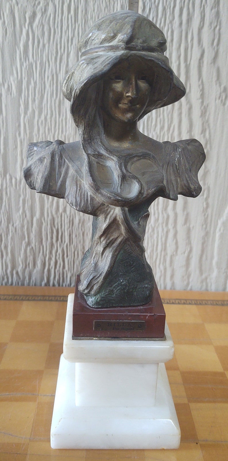 Antique Art Nouveau Female Spelter Bust Entitled image 0