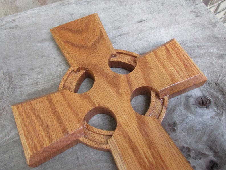 Natural Wood Grain stained Celtic Cross Wall Hanging Irish