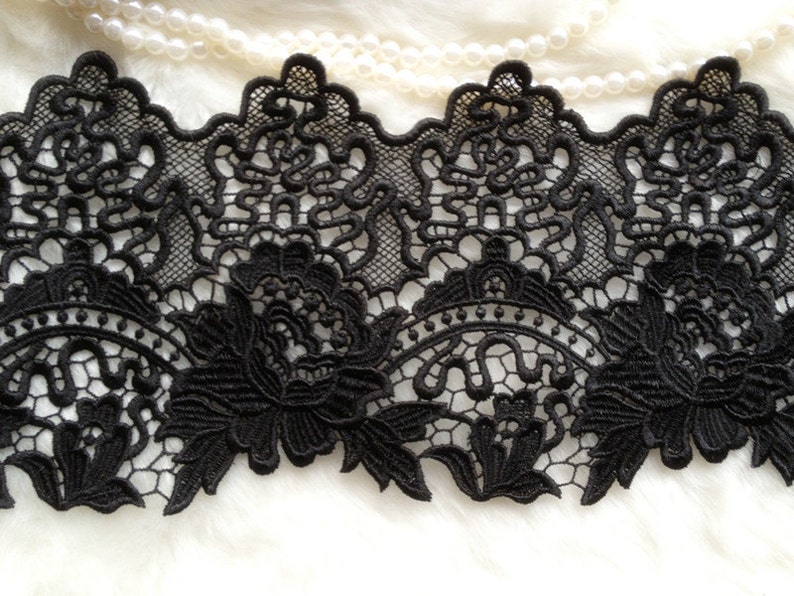 Beautiful Rose Lace Black Venice Lace Trim For Black Bridal 