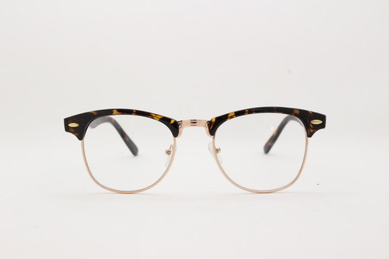 Clubmaster Style Browline Clear Lens Half Frame Glasses Etsy