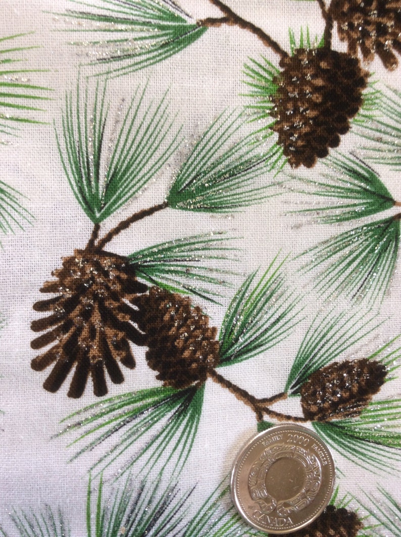 JoAnn fabrics Christmas pine cones & needles on white with Etsy