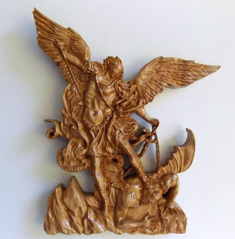 Archangel Michael Wood Carving Wall Hanging 3D Wood Art Etsy