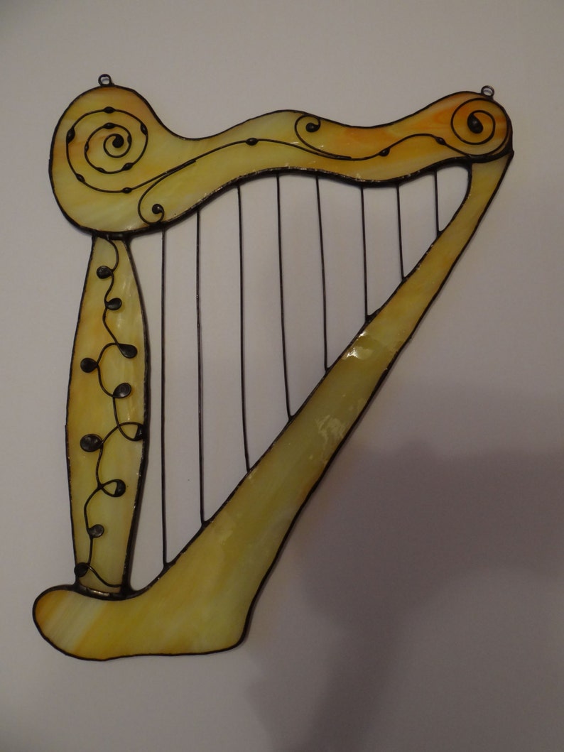 Harp suncatcher Stained glass harp Music instrument Wall art Etsy