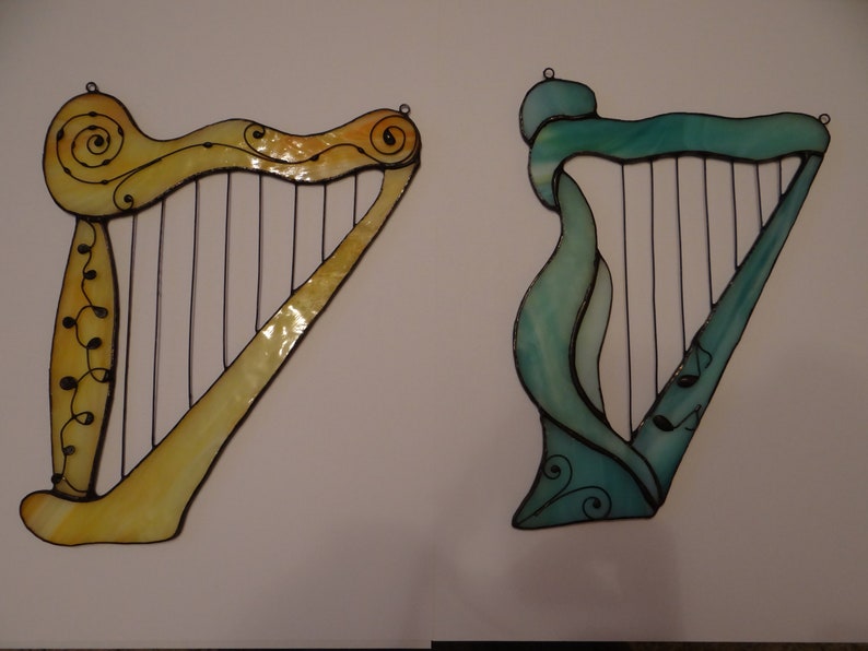Harp suncatcher Stained glass harp Music instrument Wall art Etsy