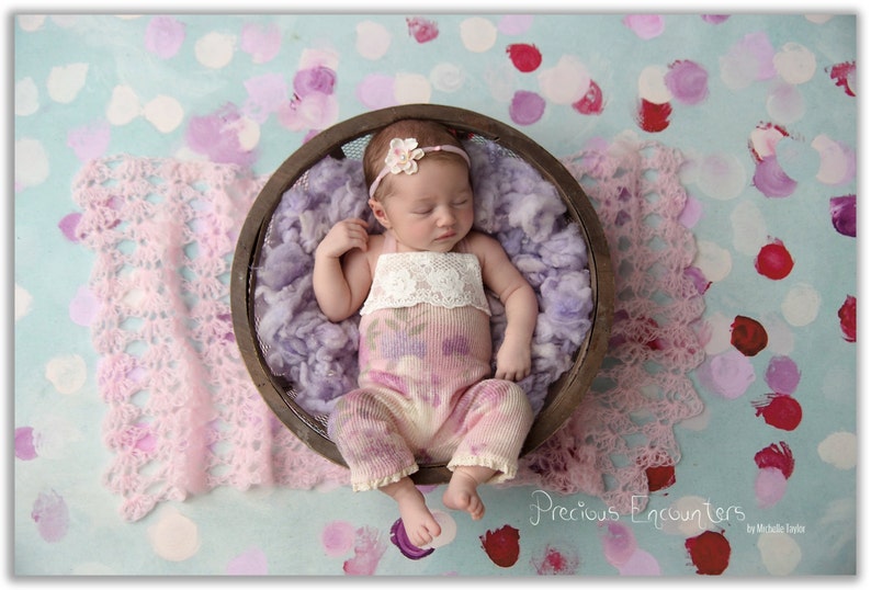 baby photography NEWBORN ROMPER BONNET baby pant vintage crocheted trim pastel floral sweater knit pant romper photo prop, tieback