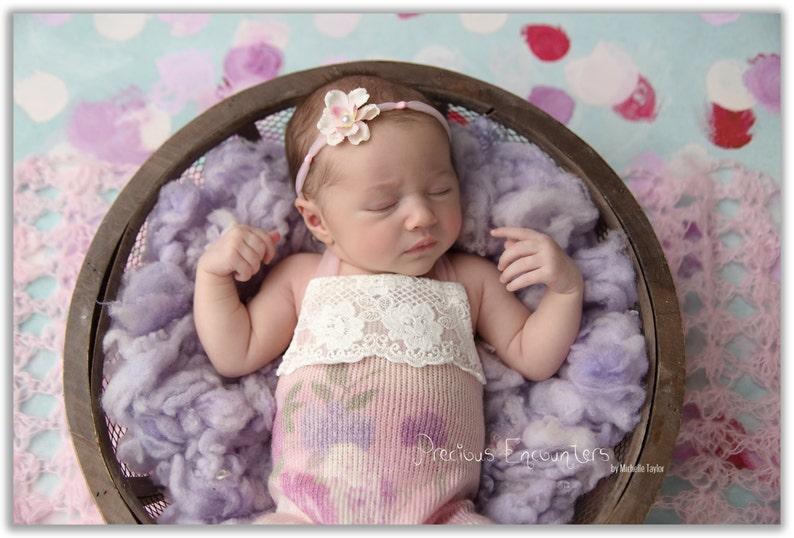 baby photography NEWBORN ROMPER BONNET baby pant vintage crocheted trim pastel floral sweater knit pant romper photo prop, tieback