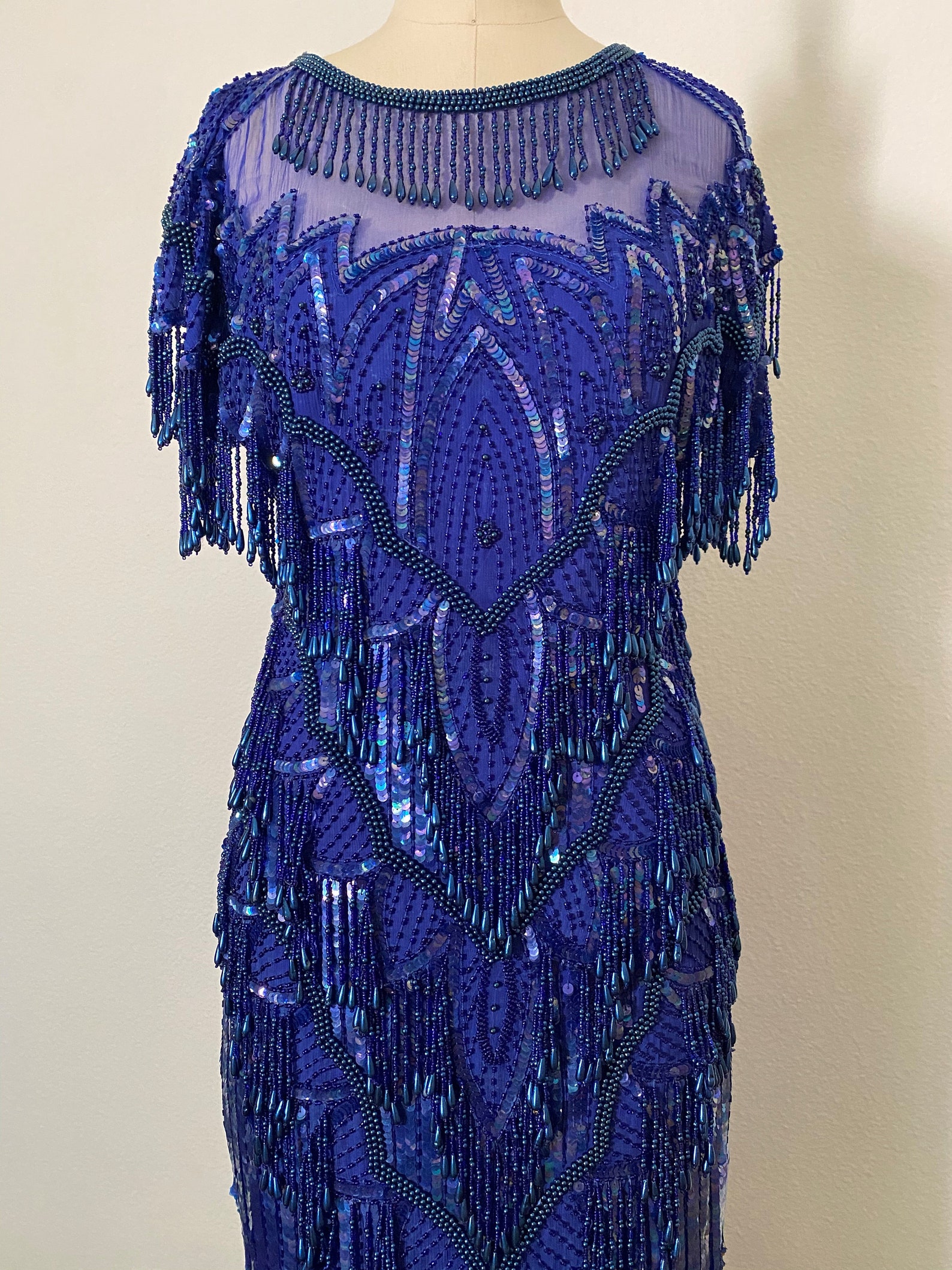Vintage Laurence Kazar Blue Sequin Dress | Etsy