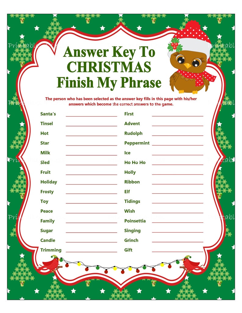 Christmas Finish My Phrase Holiday Party Games Printable Etsy