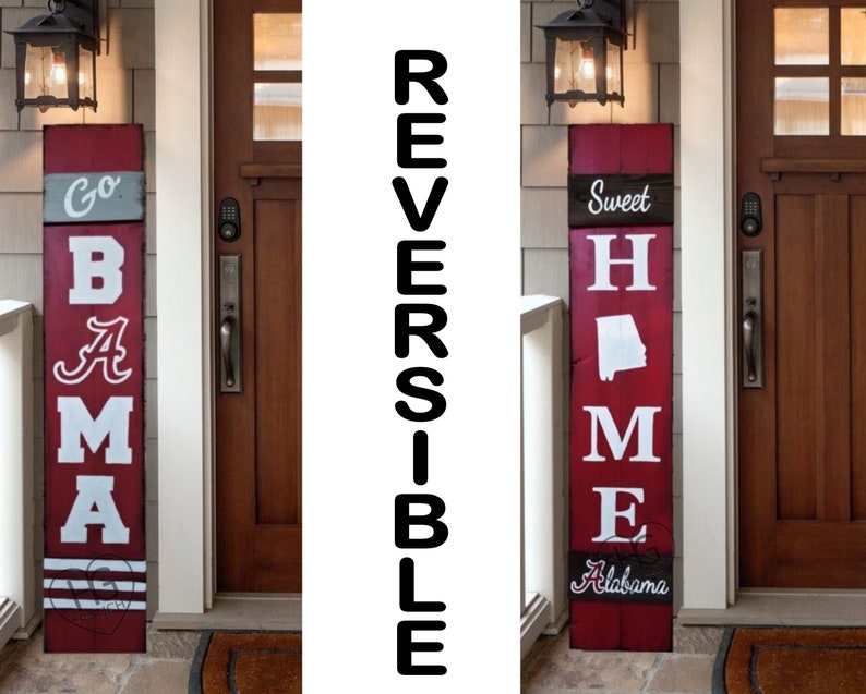 Go BAMA Porch Sign Alabama Reversible Option Wood Hand Painted | Etsy