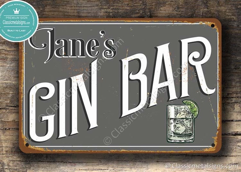 Customizable GIN BAR SIGN Gin Sign Vintage style Gin Bar Etsy