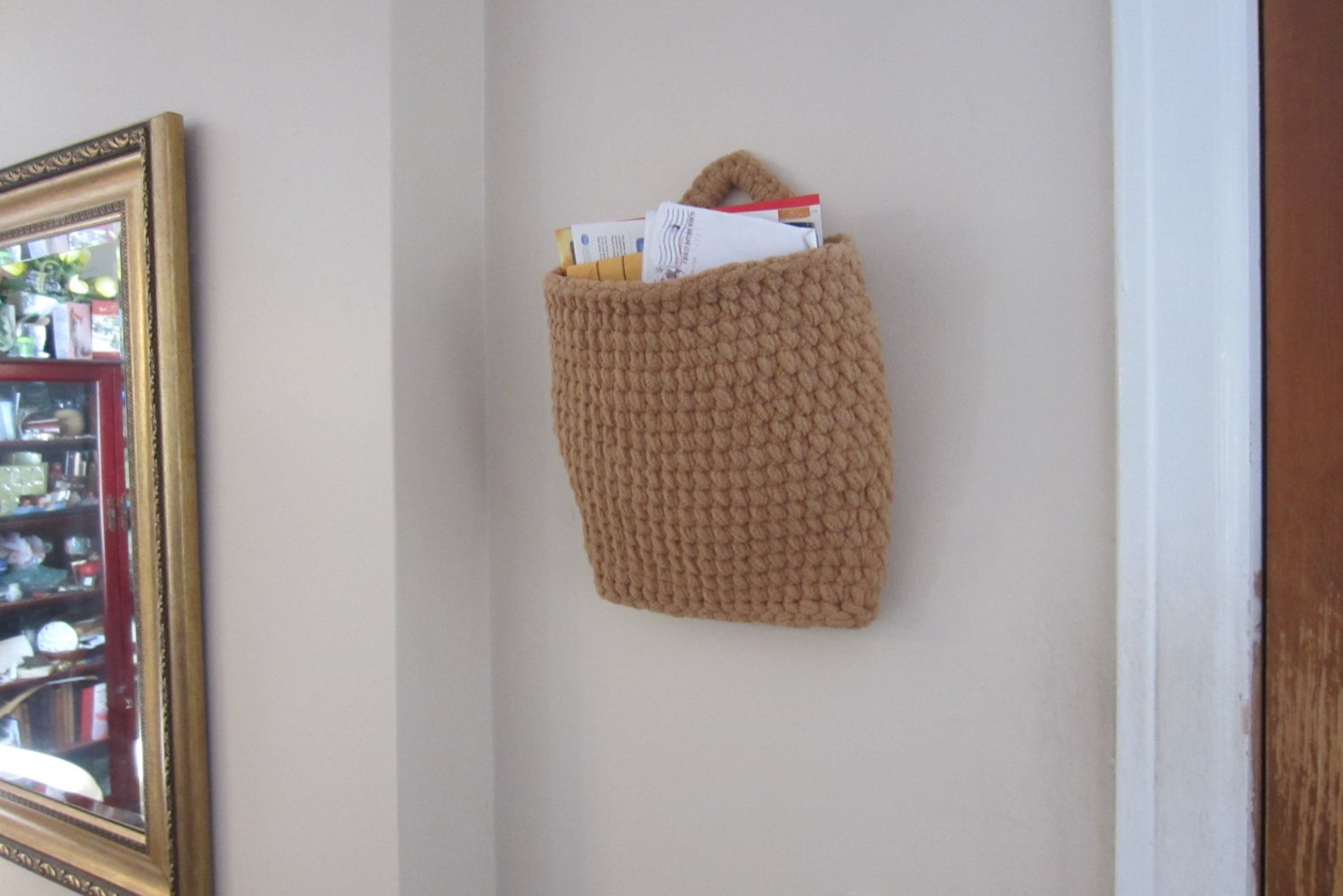 Hanging Wall Basket Crocheted Mail or Paper Holder Doorknob Etsy