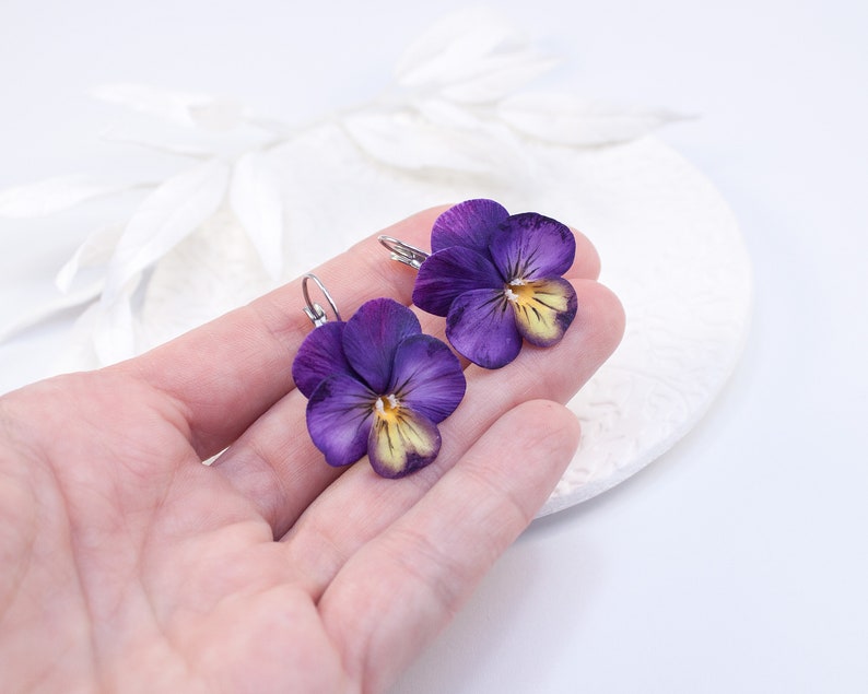 Pansy earrings Realistic flower earrings Floral earrings Pansy Etsy