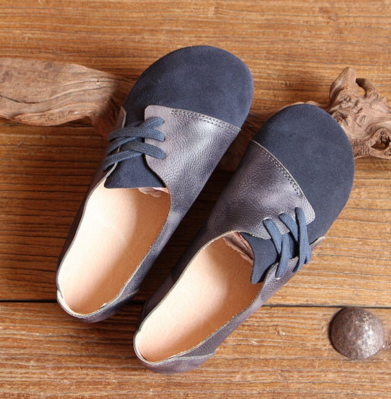 Handmade Women ShoesDark Blue Oxford Shoes Flat Shoes Retro | Etsy