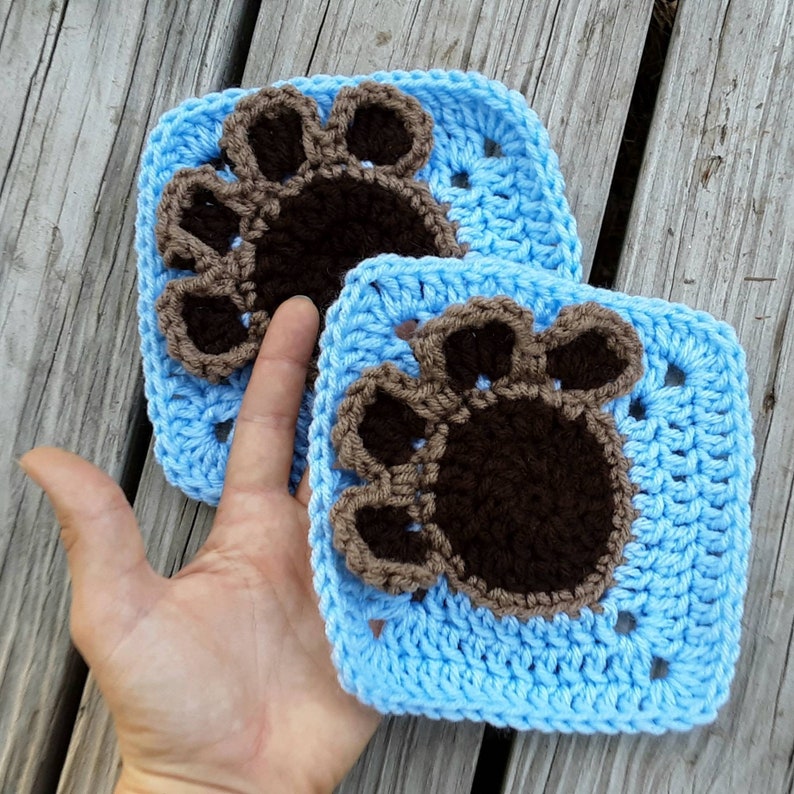 Paw print granny square easy crochet pattern pet paw print Etsy