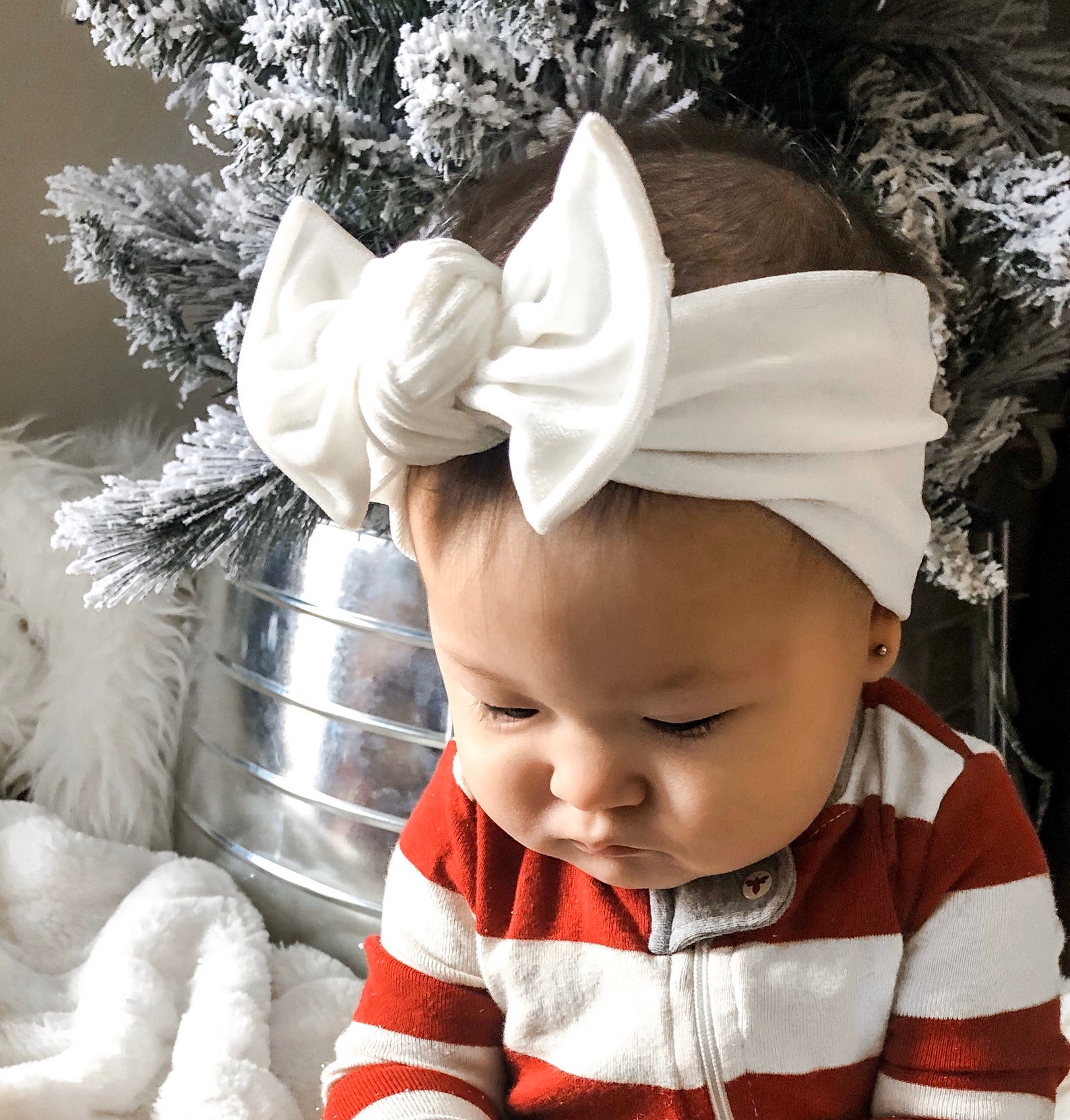 White Velvet Flat Bow Headband baby headband textured Etsy