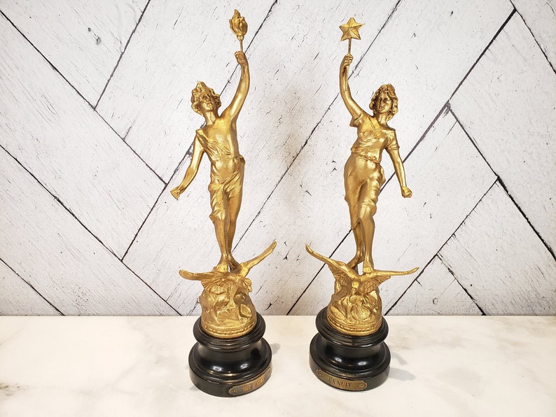 Antique French Empire Spelter Figurines Le Jour and La Nuit image 0