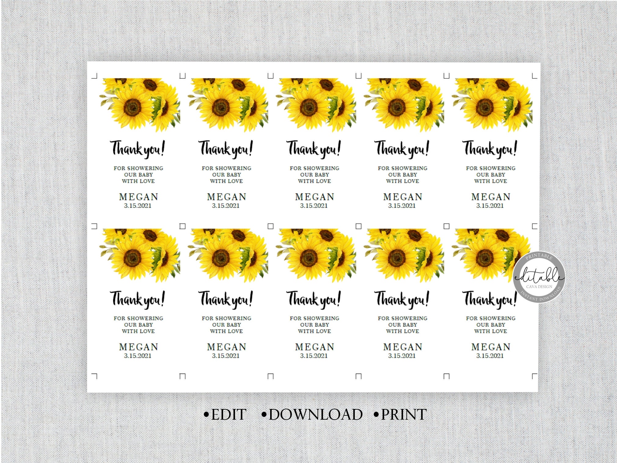 sunflower favor tags sunflower baby shower favour tags etsy