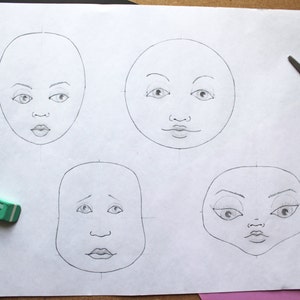 How to draw face Tutorial cloth doll pdf step by step | Etsy