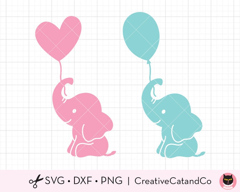 Download Baby Elephant Silhouette SVG DXF Elephant Holding Balloon ...