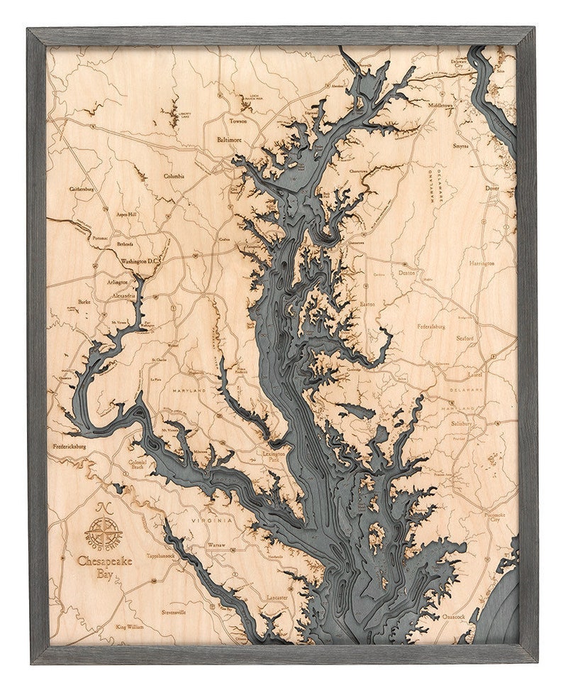 Chesapeake Bay Wood Carved Topographic Depth Chart / Map | Etsy