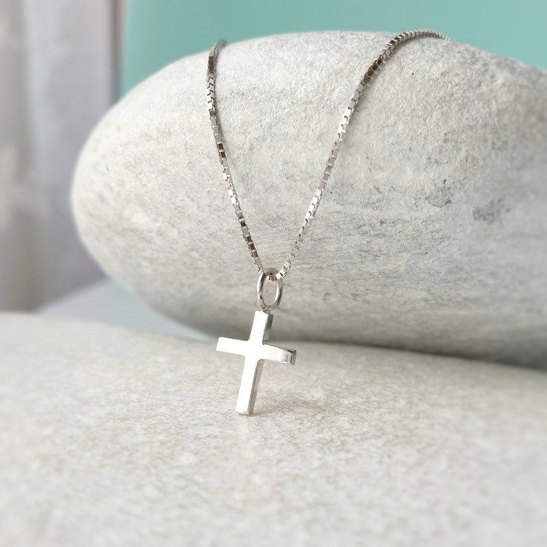 14K White Solid Gold Cross Chain Pendant. Minimalist Christian Etsy
