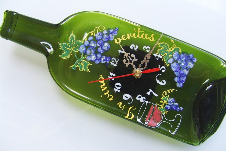 Wine Bottle Wall Clock Fused Glass Melted Recycled Wine Etsy