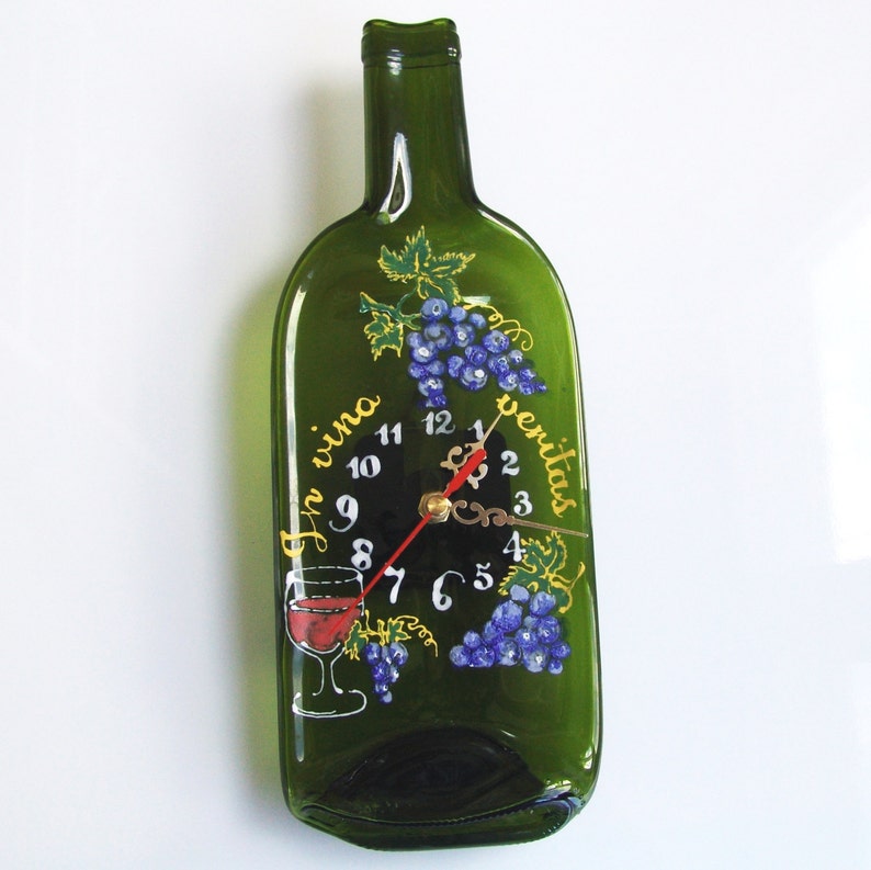 Wine Bottle Wall Clock Fused Glass Melted Recycled Wine Etsy