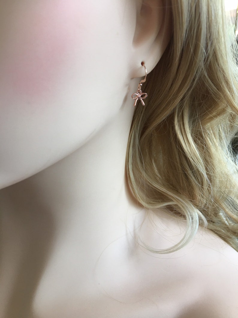 Bow earrings feminine earrings petite earrings simple dainty earrings 24k rose gold