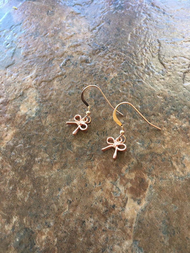 Bow earrings feminine earrings petite earrings simple dainty earrings 24k rose gold