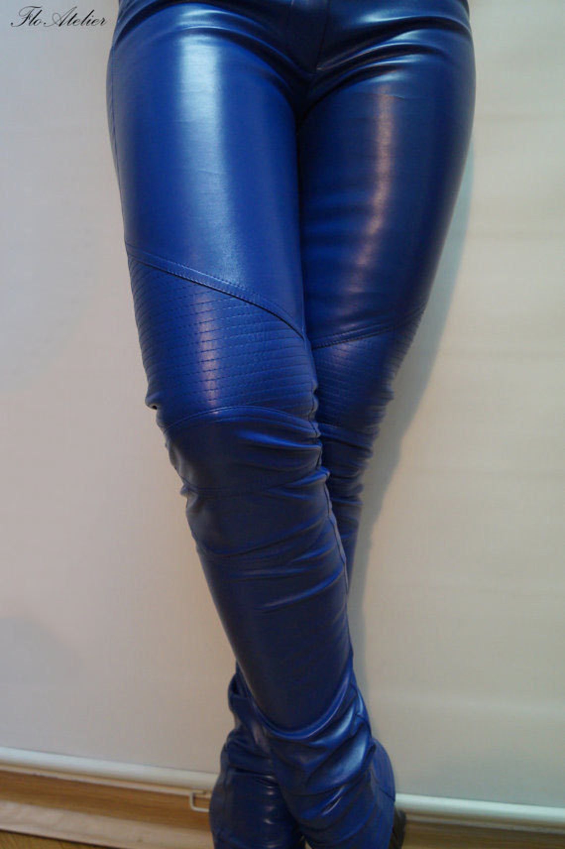 Vegan Leather Pants/Stretchy Pants/Blue Leggings/Skinny | Etsy