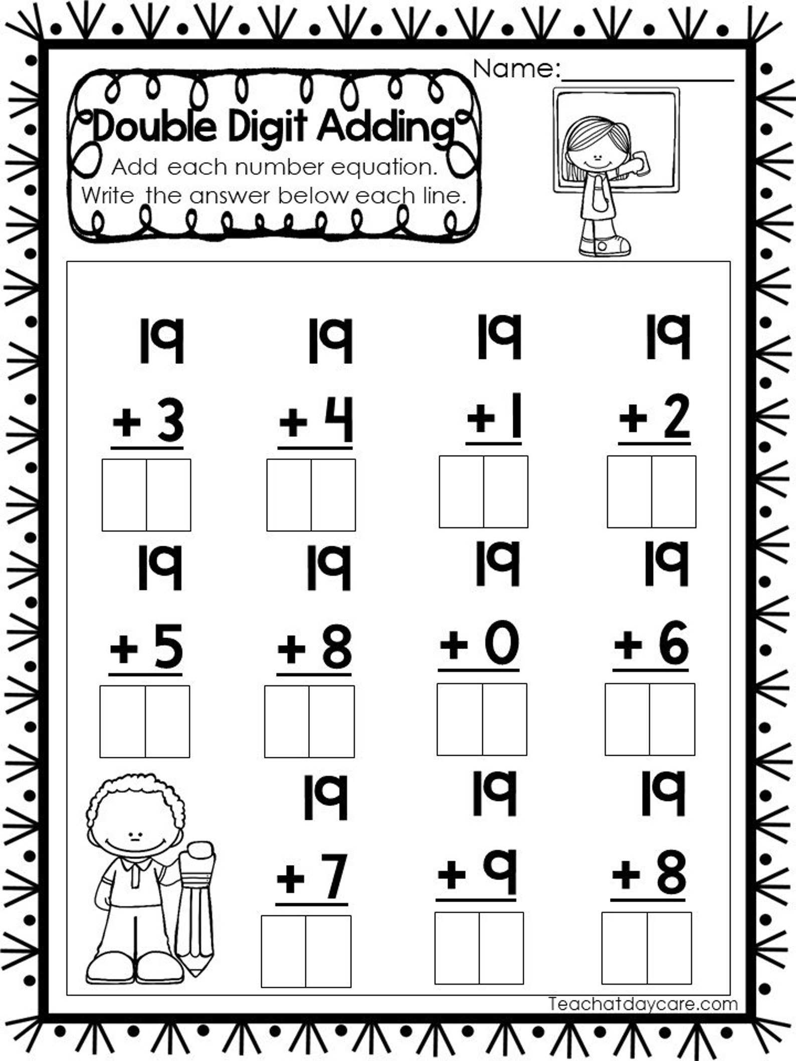 15 Printable Double Digit Addition Worksheets. Numbers 11-20. | Etsy