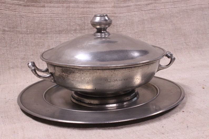 Pewter serving dish with lid and catchplate vintage Etsy