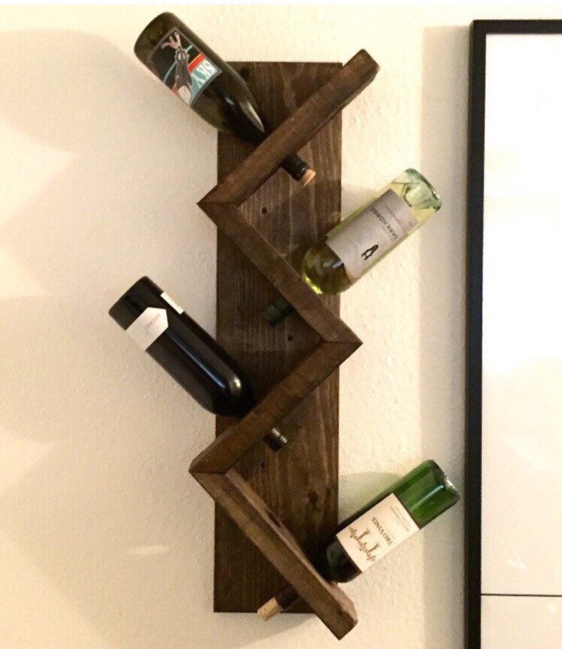 Zig Zag Wine Rack Z Geometric Rustic Wood Wall Mounted Wine Etsy