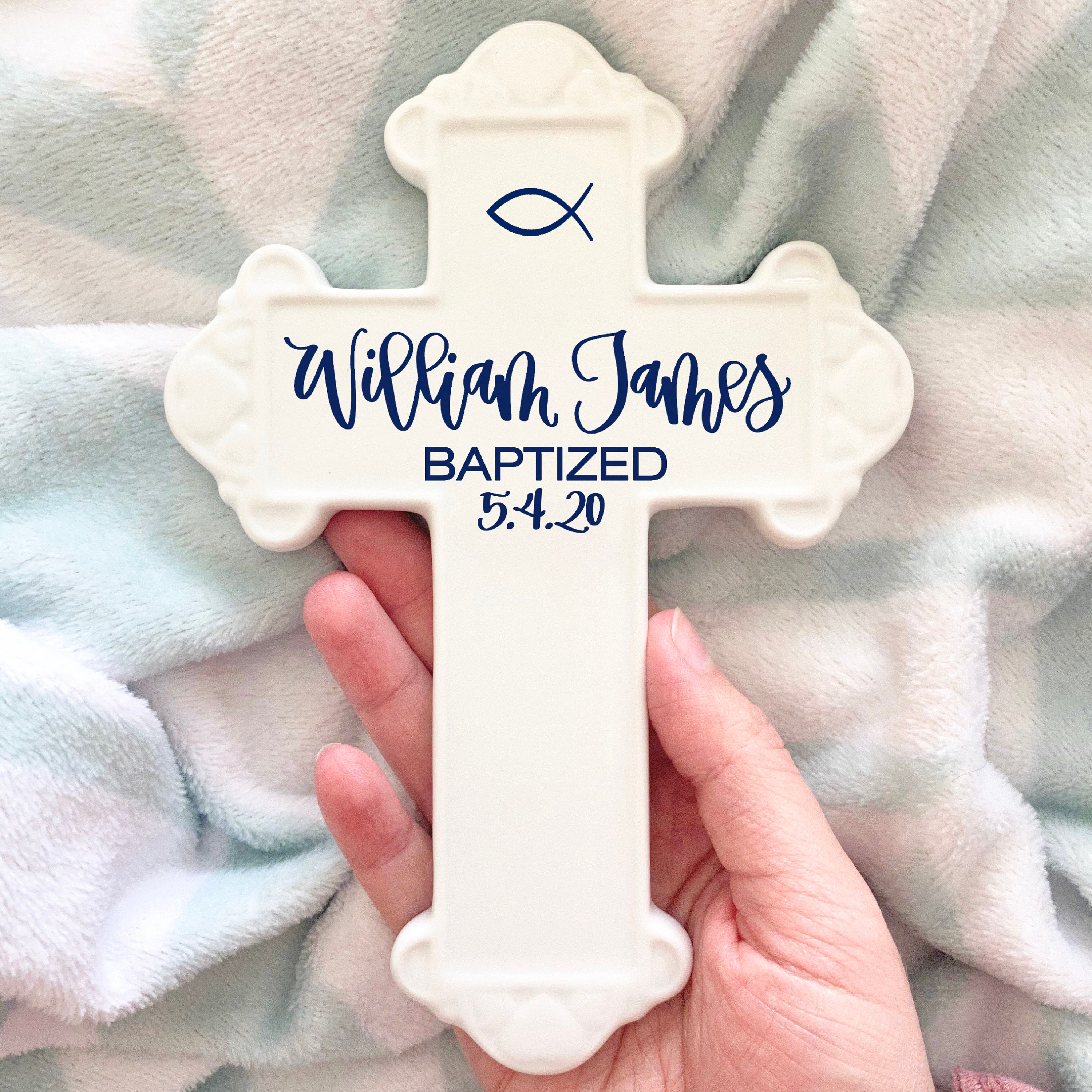 Baptism Wall Cross Personalized Boys Baptism Cross White Etsy