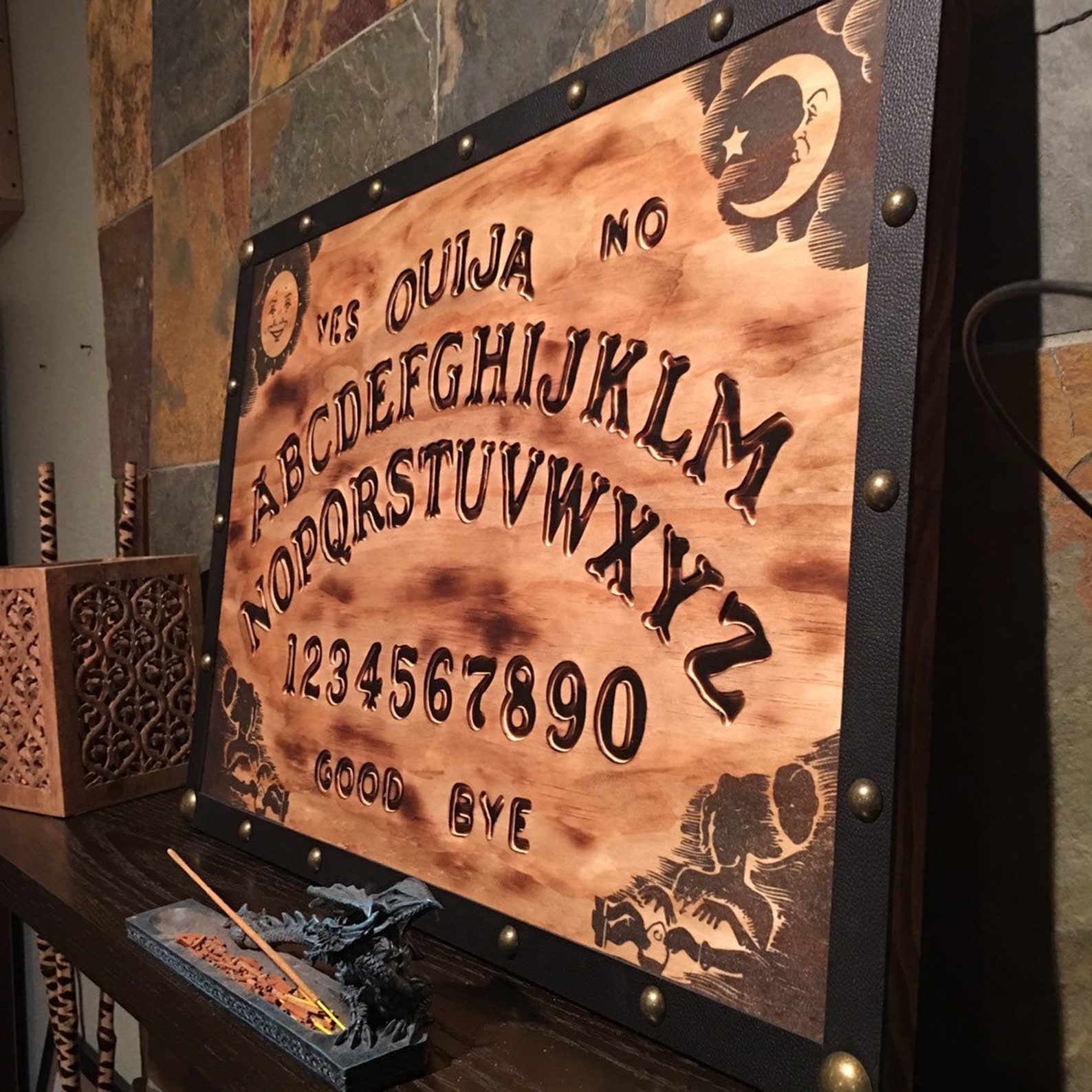 Hand made wooden Ouija board carving Etsy