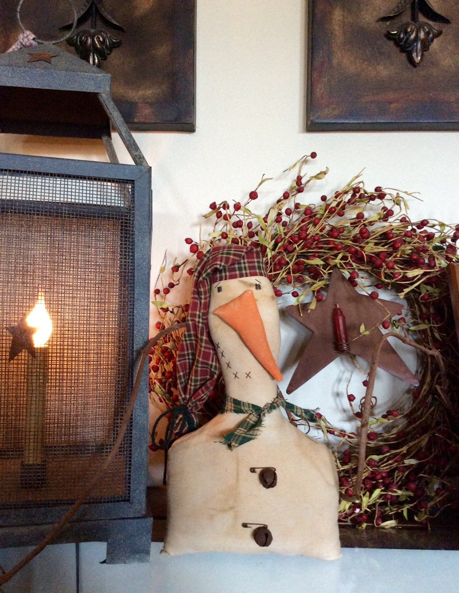 Primitive snowman shelf sitter Etsy