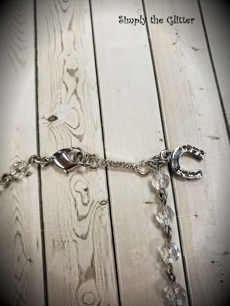 Rhinestone Link Rosary Beads Lucky Horseshoe Anklet Bracelet Dainty Horse Shoe Charm Anklet Assemblage Jewelry by Simply the Glitter