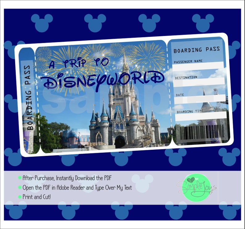 Printable Ticket To Disneyworld Boarding Pass Customizable | Etsy