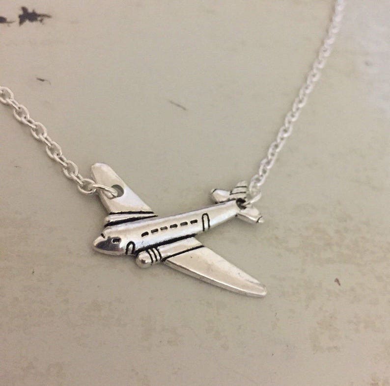 18 or 20 inch length Traveler pilot airplane aviation necklace wanderlust travel jewelry gifts under 15 aircraft jet plane charm