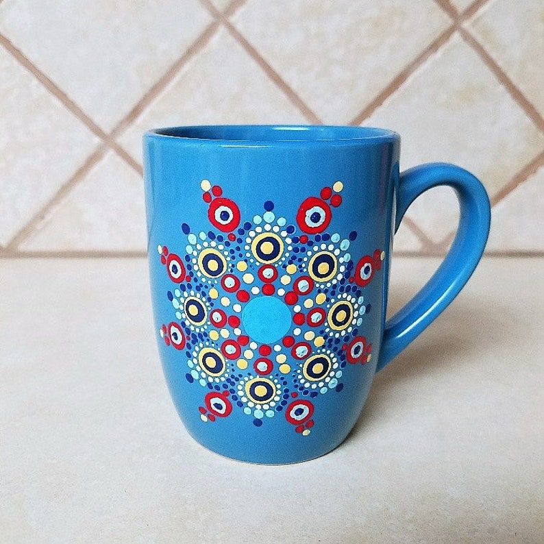 Painted Coffee Mug Hand Painted Coffee Cup Dot Mandala Mug Etsy