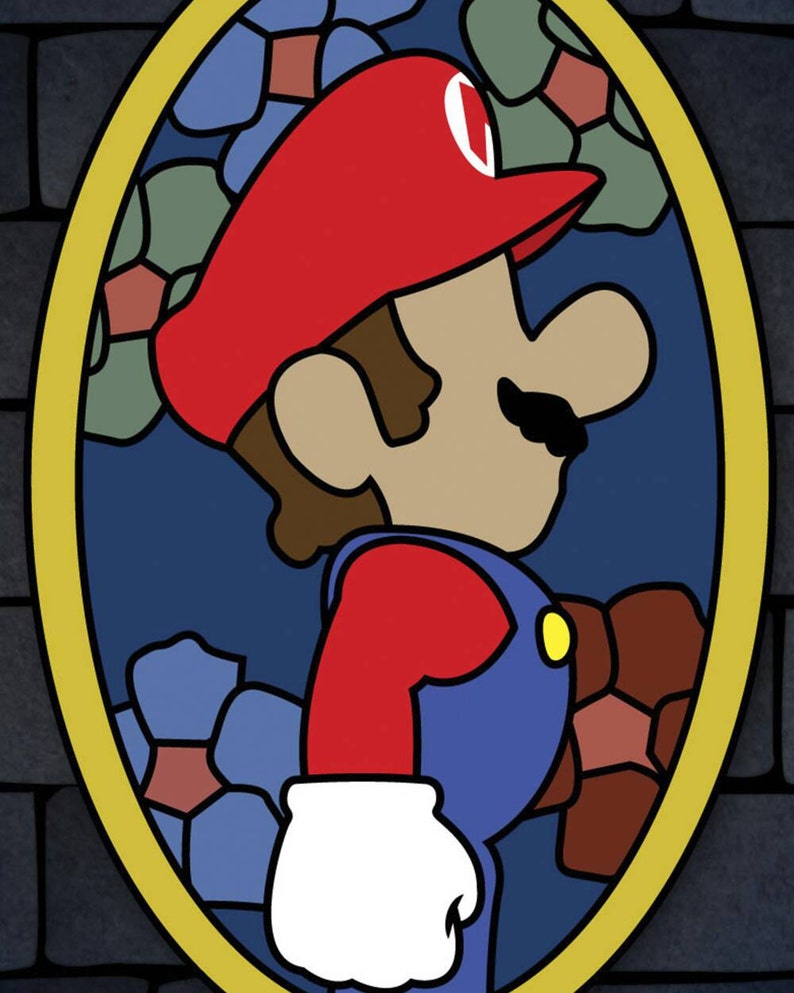 Mario Stained Glass Inspired Poster Minimalist Fan Art Etsy
