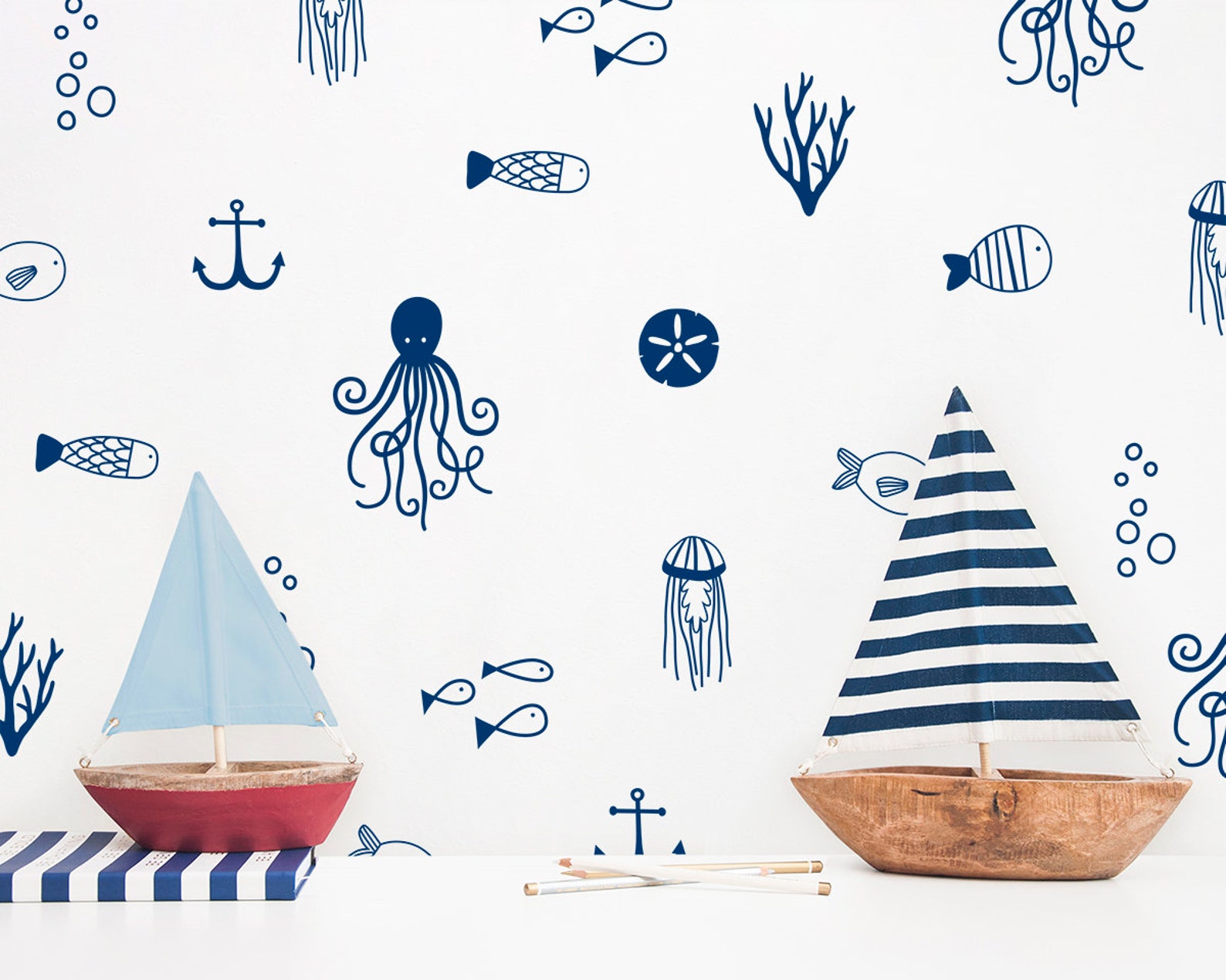 Sea Life Wall Decals Nautical Decals Nursery Decals Ocean Etsy